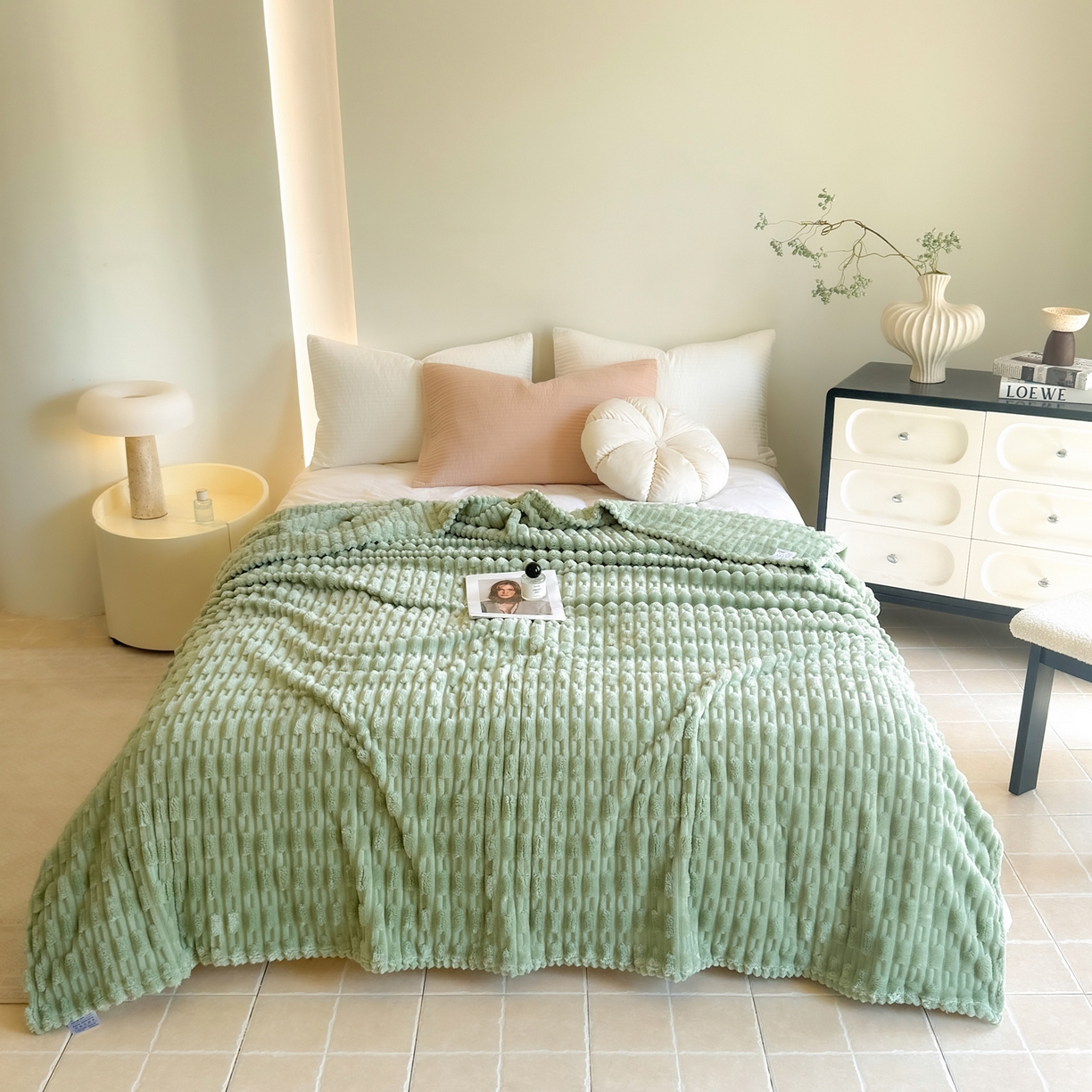 穆琪 2025新款高克重竹节绒毛毯兔毛绒办公家用多功能毯子 青竹绿