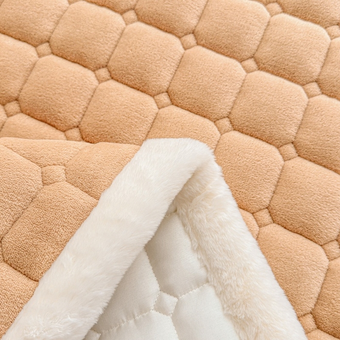 91家纺网 家纺一手货源 找家纺 爱屋及屋 2025新款牛奶绒纯色床护垫-好运熊大床系列 卡其