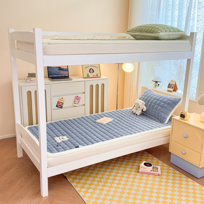 91家纺网 家纺一手货源 找家纺 爱屋及屋 2025新款牛奶绒毛巾绣床垫-学生床 luck狗-浅灰