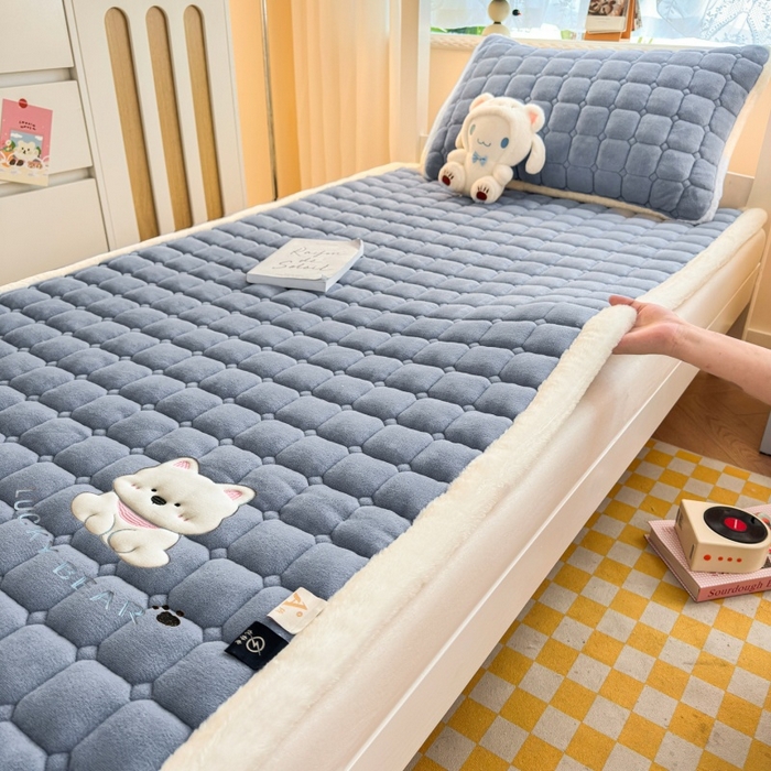 91家纺网 家纺一手货源 找家纺 爱屋及屋 2025新款牛奶绒毛巾绣床垫-学生床 luck狗-浅灰