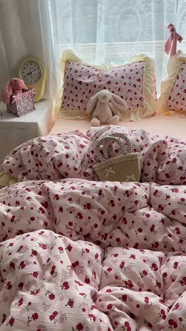 91家纺网 家纺一手货源 找家纺 （总）思诺羽床笠 2025新款开学季法式花边A类双层纱木棉四件套