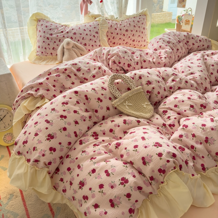 91家纺网 家纺一手货源 找家纺 （总）思诺羽床笠 2025新款开学季法式花边A类双层纱木棉四件套