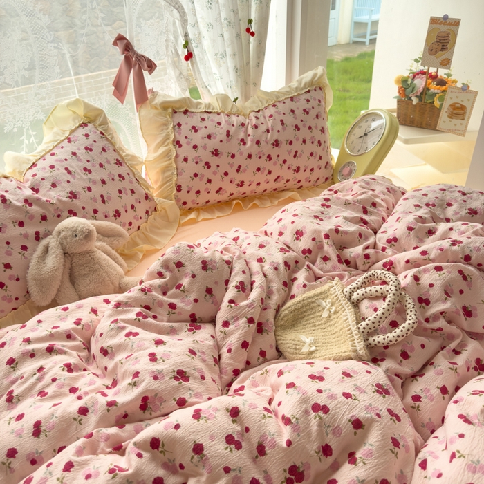 91家纺网 家纺一手货源 找家纺 （总）思诺羽床笠 2025新款开学季法式花边A类双层纱木棉四件套