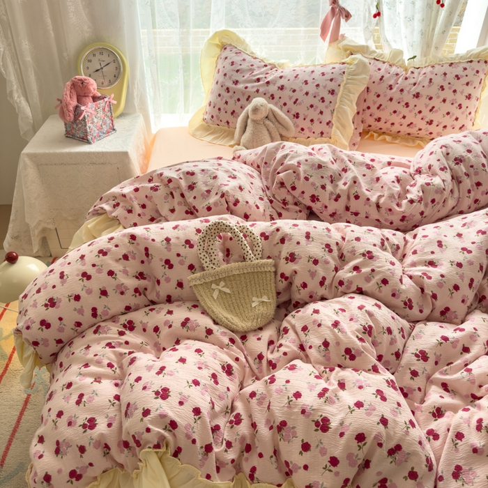 91家纺网 家纺一手货源 找家纺 （总）思诺羽床笠 2025新款开学季法式花边A类双层纱木棉四件套