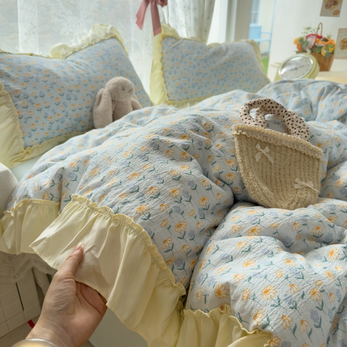 思诺羽床笠 2025新款开学季法式花边A类双层纱木棉四件套 小雏菊