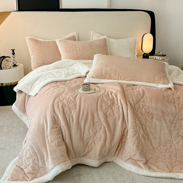 91家纺网 家纺一手货源 找家纺 雅诗帛 2025新款A类加厚加绒婴儿绒北极绒羽丝棉三层夹棉盖毯 拿铁咖【双面绒夹棉】