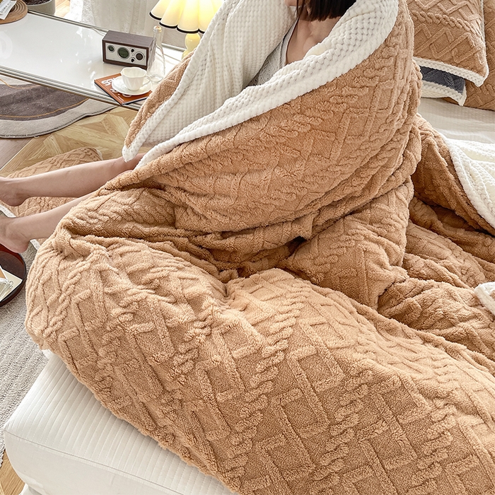 91家纺网 家纺一手货源 找家纺 雅诗帛 冬季加绒四件套云朵绒法莱绒牛奶绒雕花绒水晶绒塔芙绒毛毯学生宿舍保暖加绒加厚珊瑚绒双面绒 焦糖