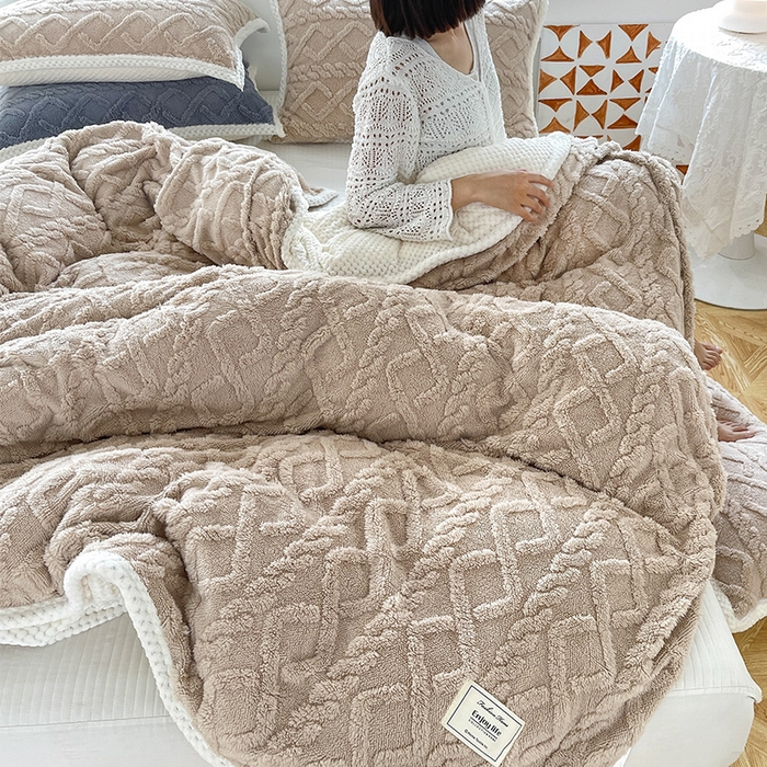 91家纺网 家纺一手货源 找家纺 雅诗帛 冬季加绒四件套云朵绒法莱绒牛奶绒雕花绒水晶绒塔芙绒毛毯学生宿舍保暖加绒加厚珊瑚绒双面绒 奶咖