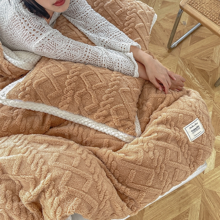 91家纺网 家纺一手货源 找家纺 雅诗帛 冬季加绒四件套云朵绒法莱绒牛奶绒雕花绒水晶绒塔芙绒毛毯学生宿舍保暖加绒加厚珊瑚绒双面绒 焦糖