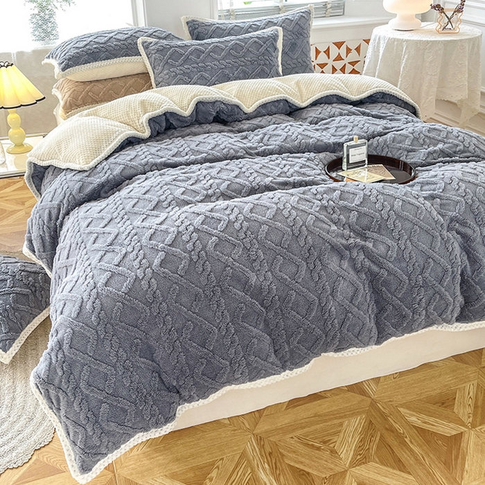 91家纺网 家纺一手货源 找家纺 雅诗帛 冬季加绒四件套云朵绒法莱绒牛奶绒雕花绒水晶绒塔芙绒毛毯学生宿舍保暖加绒加厚珊瑚绒双面绒 雾兰