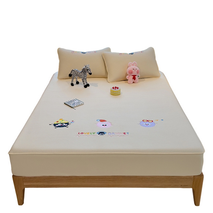 91家纺网 家纺一手货源 找家纺 （总）雅诗帛 2025新款华夫格夹棉刺绣床笠单品卡通可爱学生宿舍单品单床笠床罩