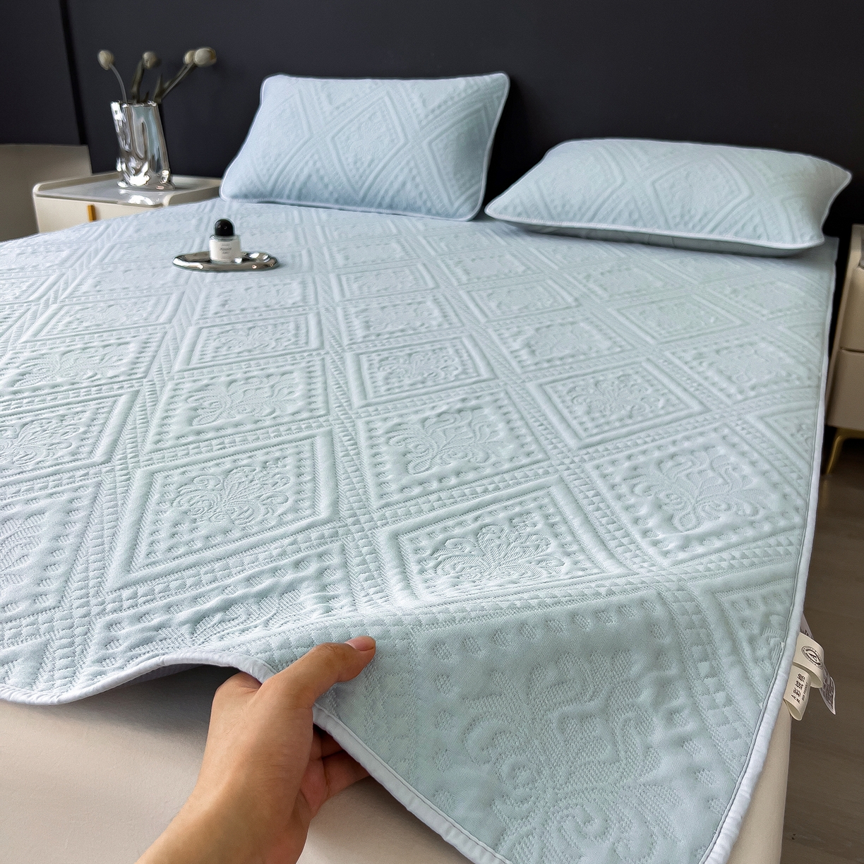 91家纺网 家纺一手货源 找家纺 （总）雅诗帛 2025新款A类柔感彩绒棉夹棉床护垫-菱影蔓花