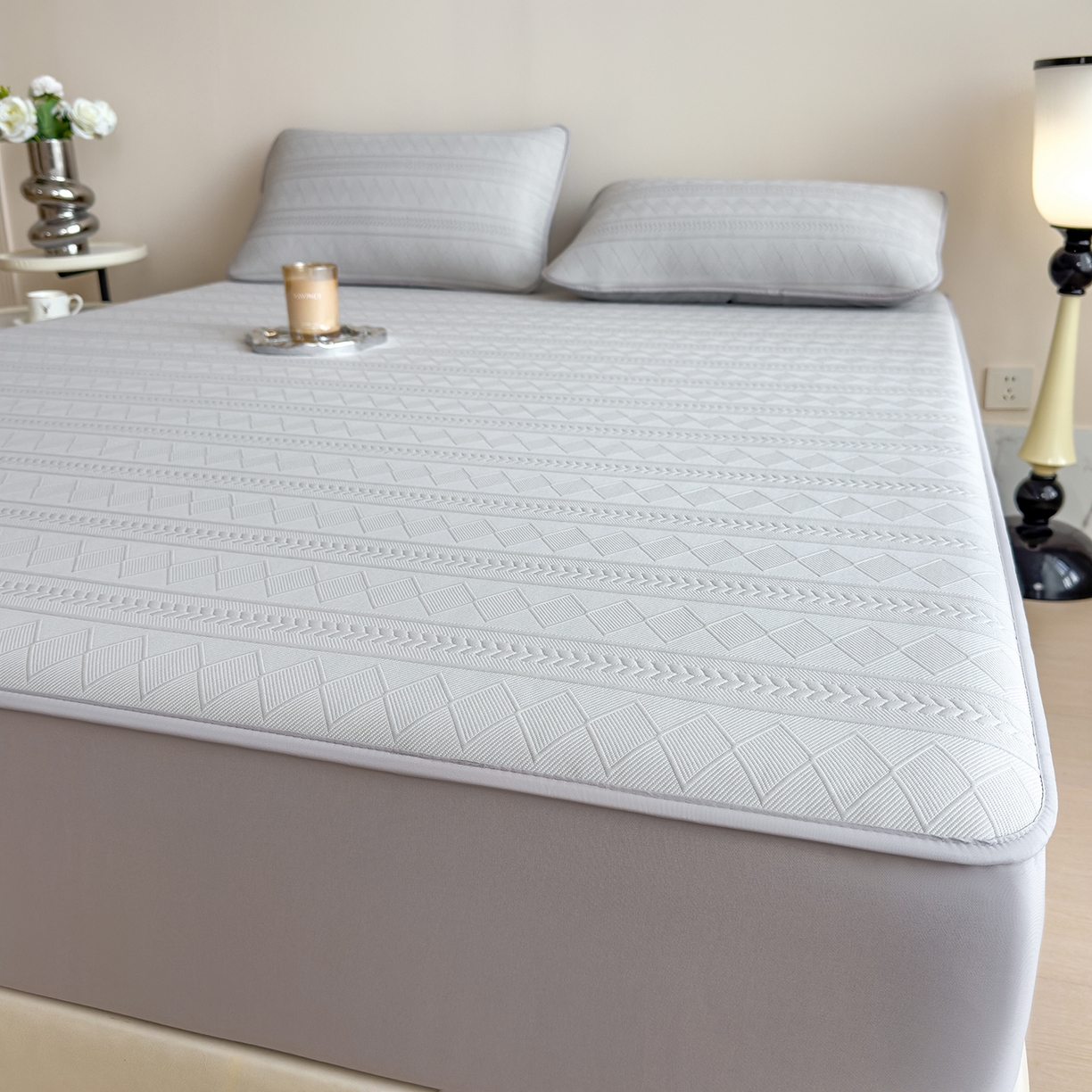 91家纺网 家纺一手货源 找家纺 （总）雅诗帛 2025新款A类柔感彩绒棉夹棉床笠-素菱笺