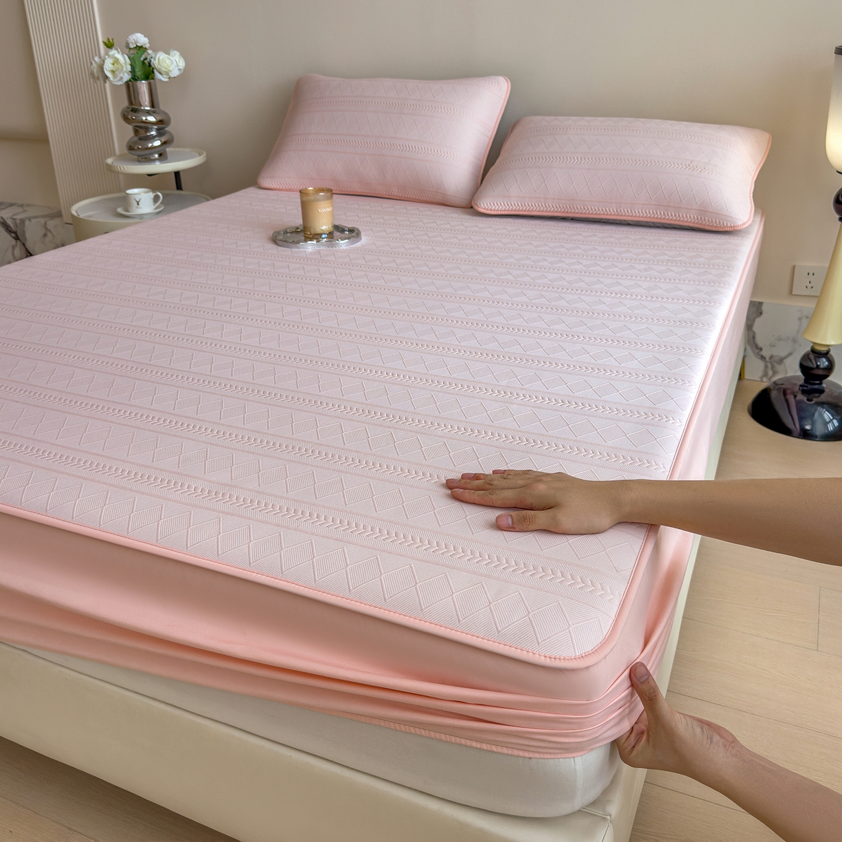 91家纺网 家纺一手货源 找家纺 （总）雅诗帛 2025新款A类柔感彩绒棉夹棉床笠-素菱笺