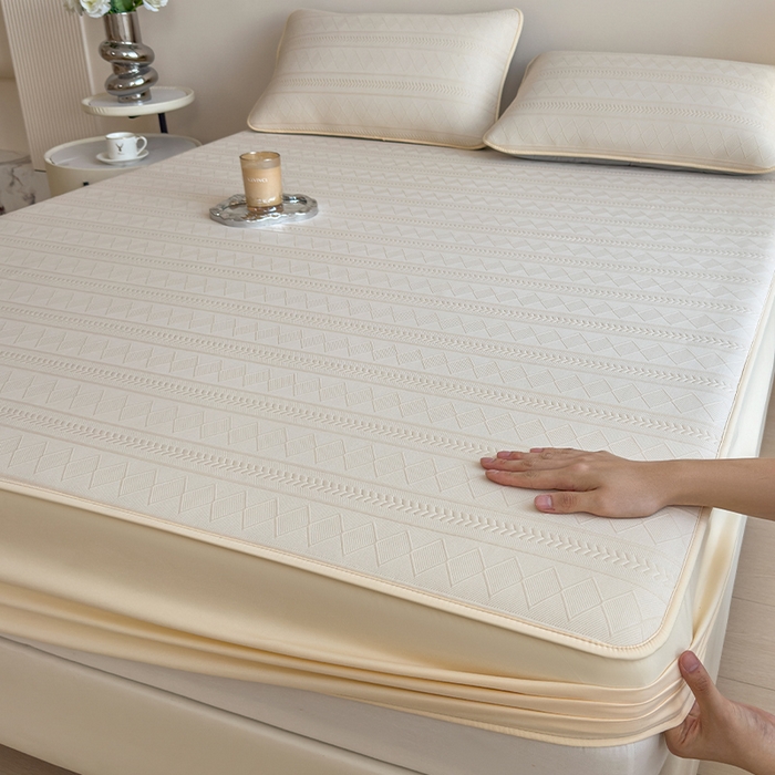 雅诗帛 2025新款A类柔感彩绒棉夹棉床笠-素菱笺 素菱笺-麦米黄