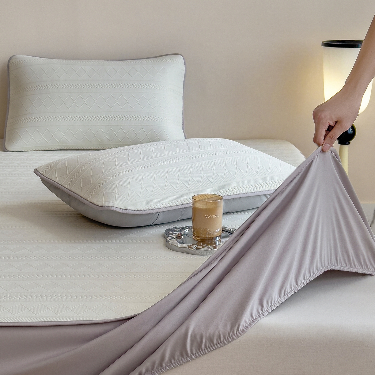 91家纺网 家纺一手货源 找家纺 雅诗帛 2025新款A类柔感彩绒棉夹棉床笠-素菱笺 素菱笺-纱雾青