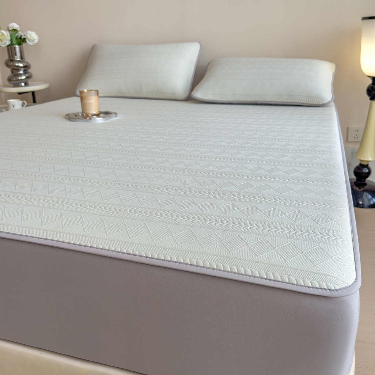 91家纺网 家纺一手货源 找家纺 雅诗帛 2025新款A类柔感彩绒棉夹棉床笠-素菱笺 素菱笺-纱雾青