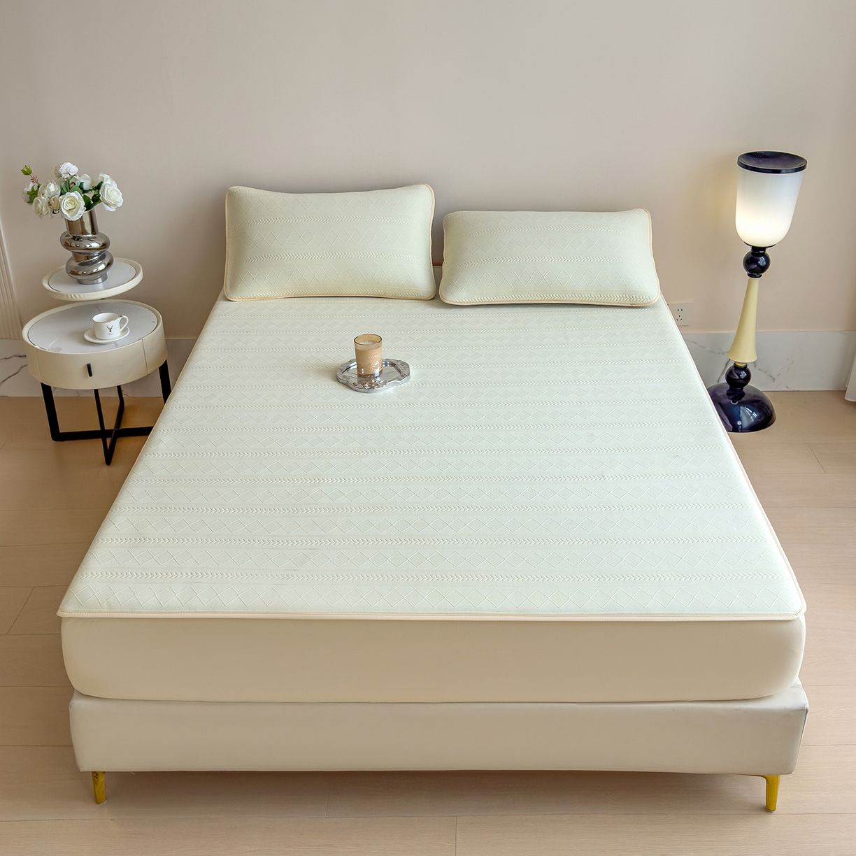 91家纺网 家纺一手货源 找家纺 雅诗帛 2025新款A类柔感彩绒棉夹棉床笠-素菱笺 素菱笺-麦浪黄