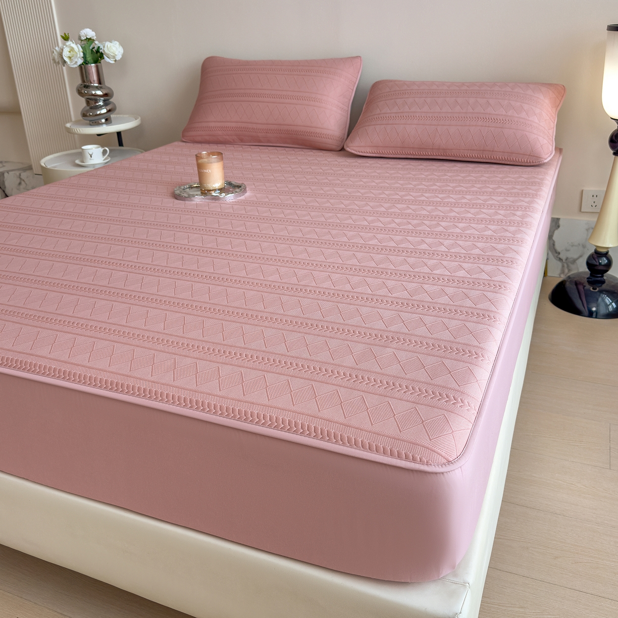 91家纺网 家纺一手货源 找家纺 雅诗帛 2025新款A类柔感彩绒棉夹棉床笠-素菱笺 素菱笺-豆沙奶昔