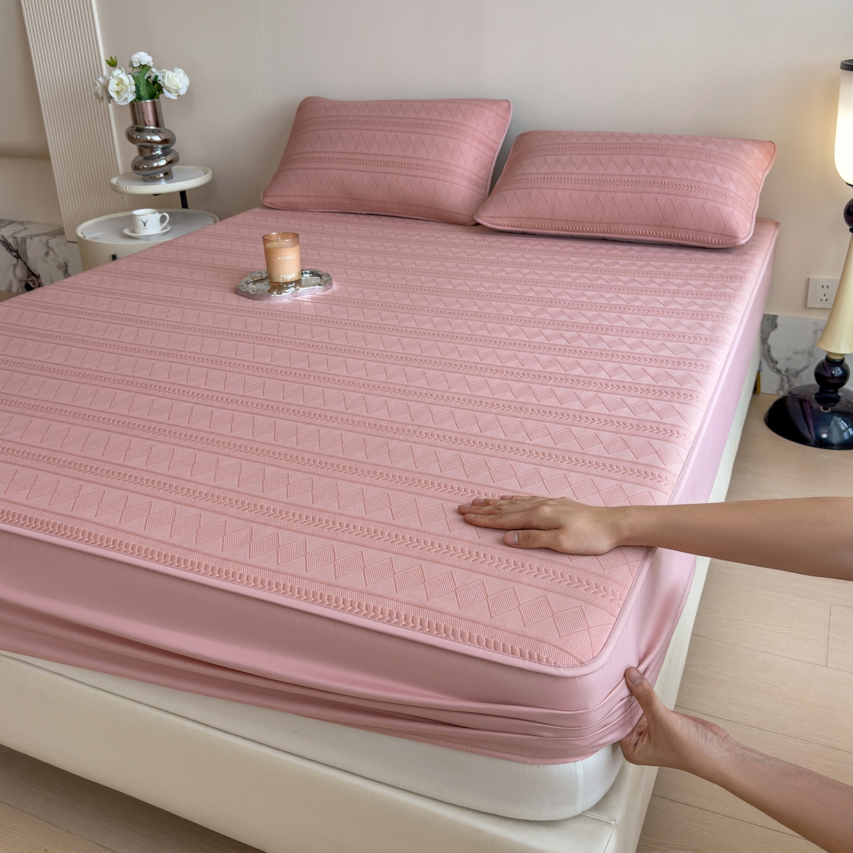 雅诗帛 2025新款A类柔感彩绒棉夹棉床笠-素菱笺 素菱笺-豆沙奶昔