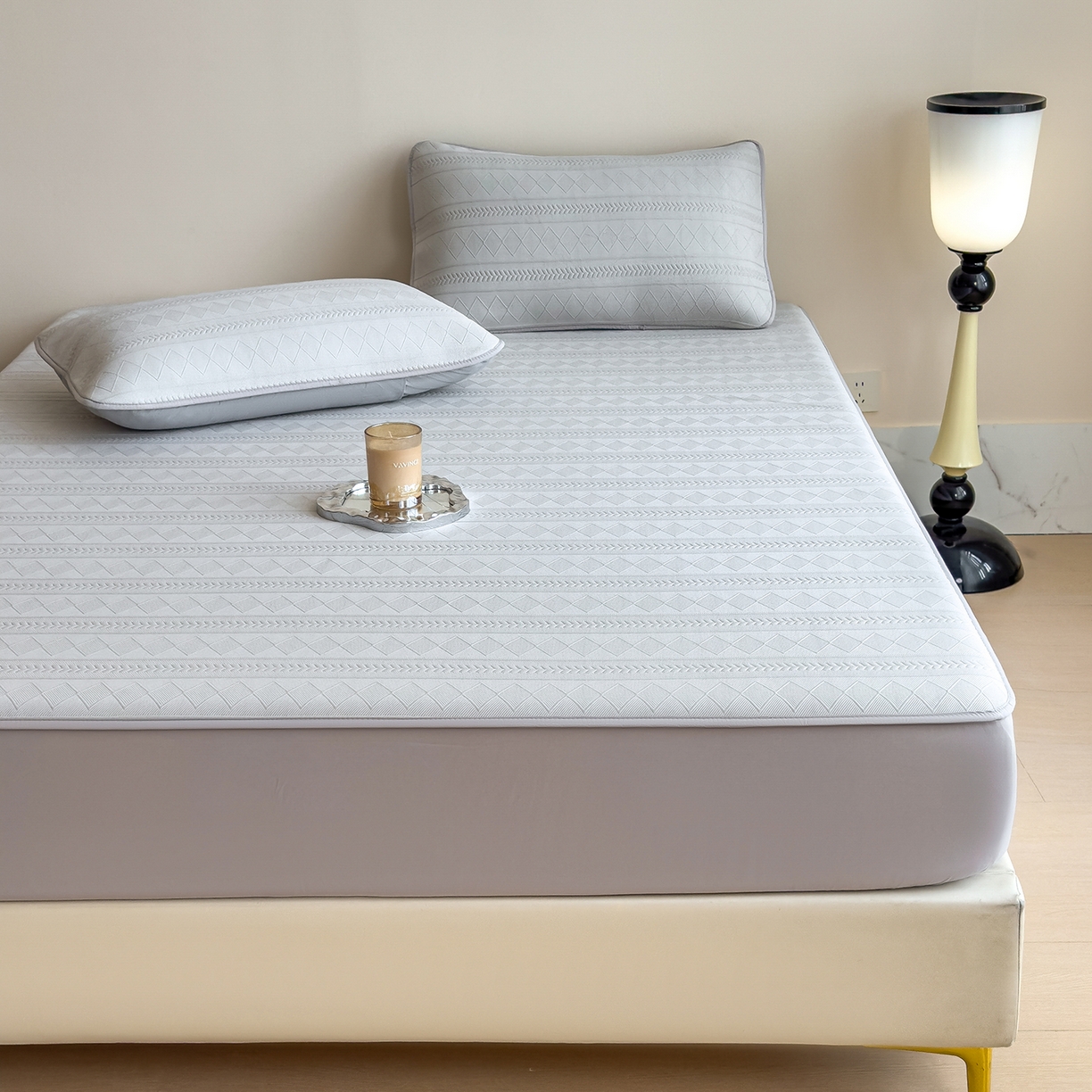 91家纺网 家纺一手货源 找家纺 （总）雅诗帛 2025新款A类柔感彩绒棉夹棉床笠-素菱笺