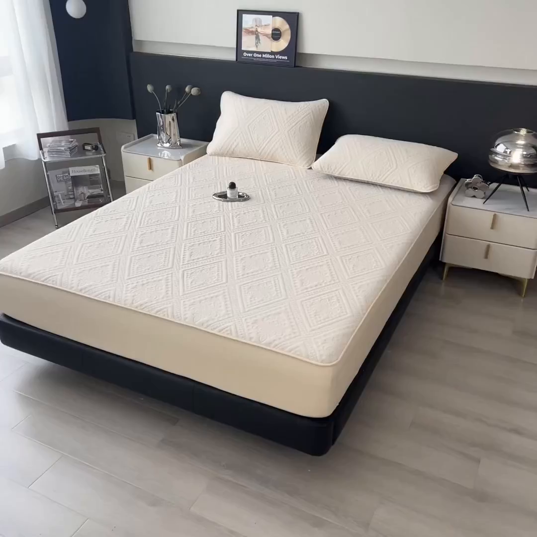 91家纺网 家纺一手货源 找家纺 雅诗帛 2025新款A类柔感彩绒棉夹棉床笠-菱影蔓花 菱影蔓花-沙砾米