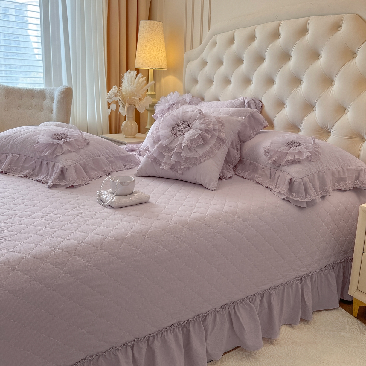 91家纺网 家纺一手货源 找家纺 罗优家纺 2025新款多功能可装被芯花朵可拆卸夏被四件套 紫色