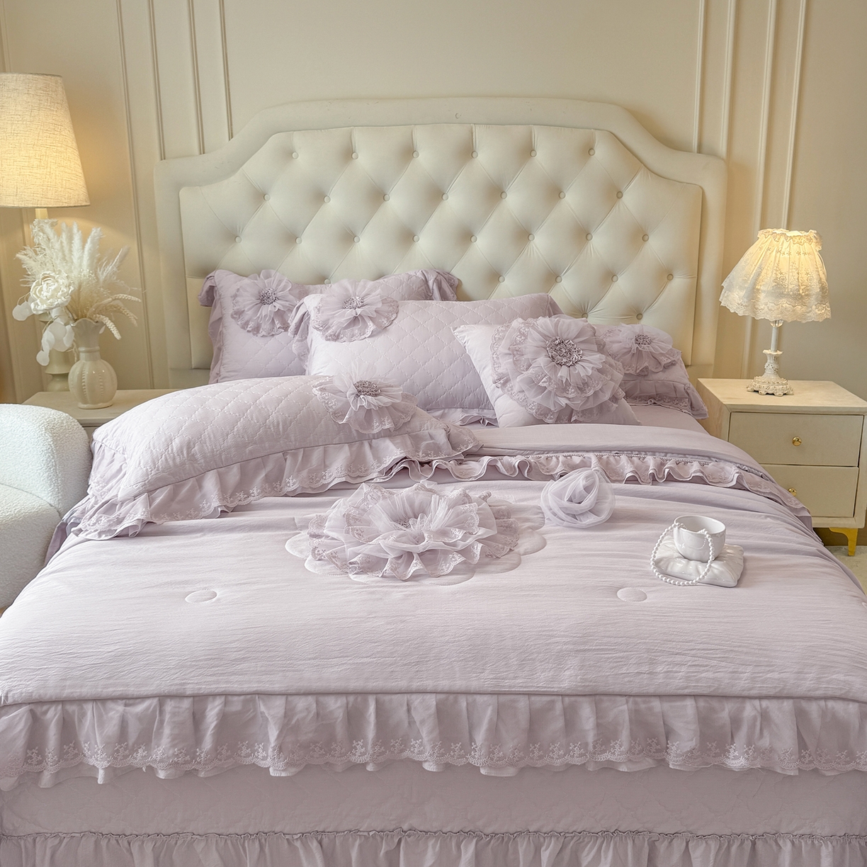 91家纺网 家纺一手货源 找家纺 罗优家纺 2025新款多功能可装被芯花朵可拆卸夏被四件套 紫色