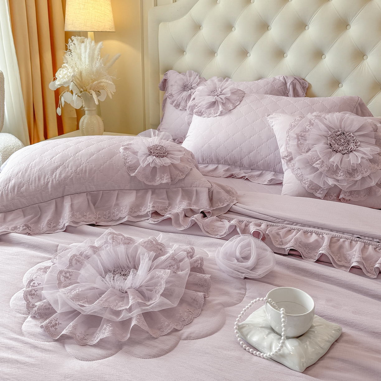 91家纺网 家纺一手货源 找家纺 罗优家纺 2025新款多功能可装被芯花朵可拆卸夏被四件套 紫色