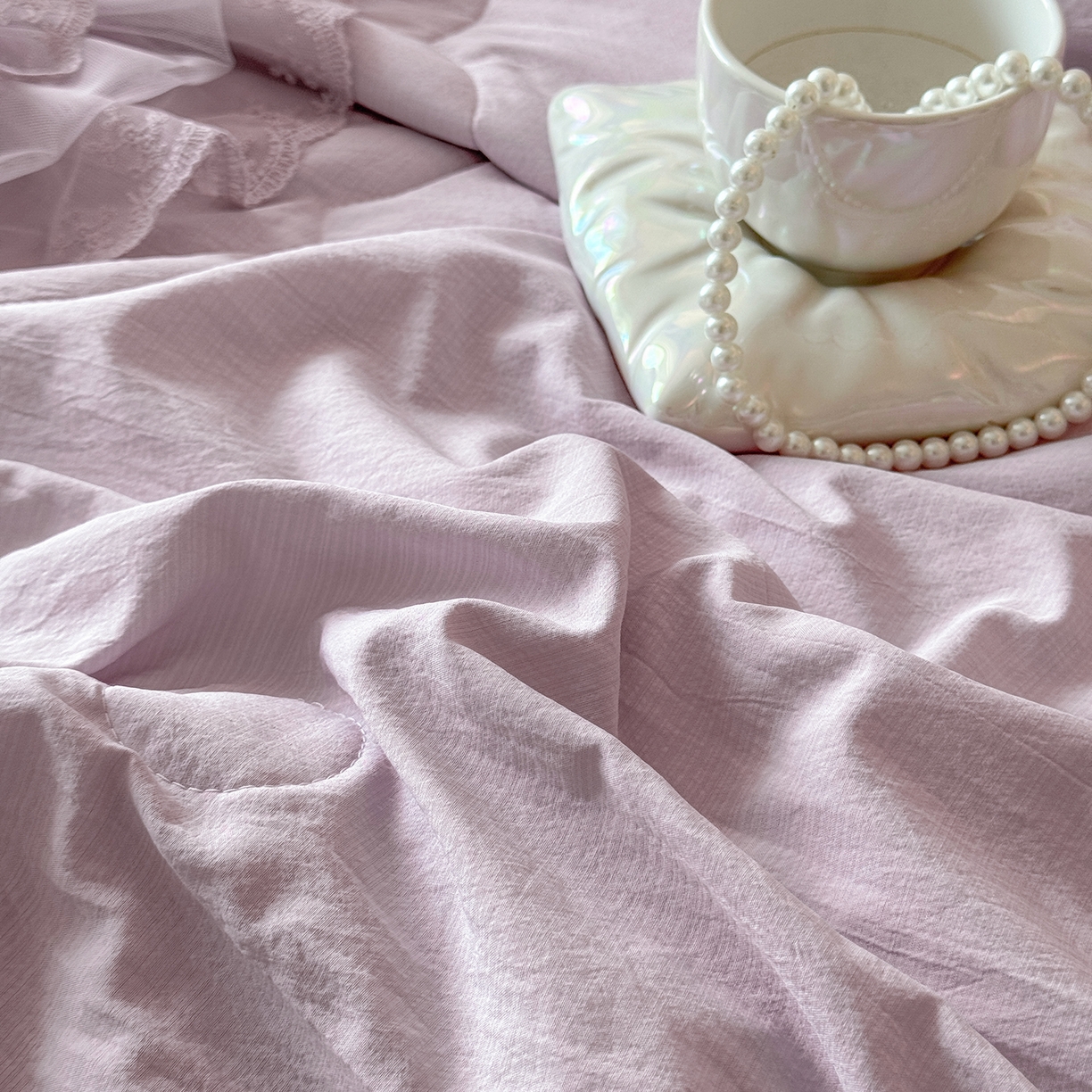 91家纺网 家纺一手货源 找家纺 罗优家纺 2025新款多功能可装被芯花朵可拆卸夏被四件套 紫色