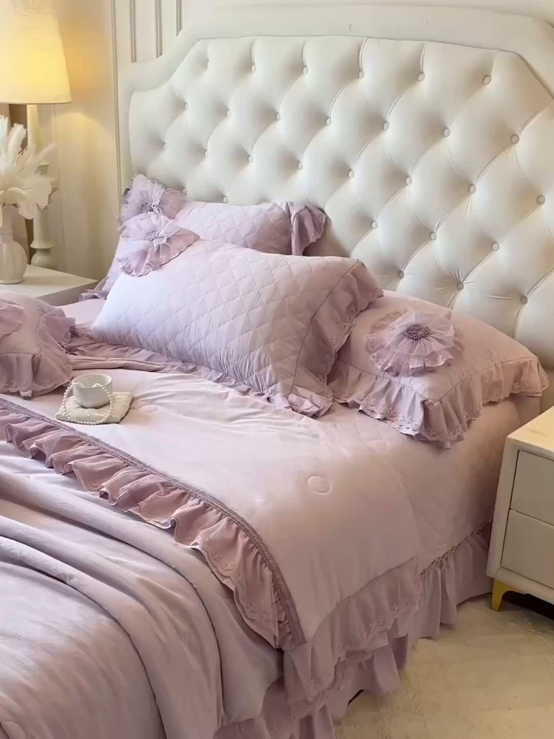 91家纺网 家纺一手货源 找家纺 罗优家纺 2025新款多功能可装被芯花朵可拆卸夏被四件套 紫色