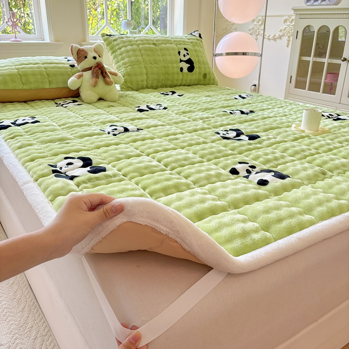 91家纺网 家纺一手货源 找家纺 （总）2025新款印花泡泡兔毛绒床垫学生宿舍床褥软垫