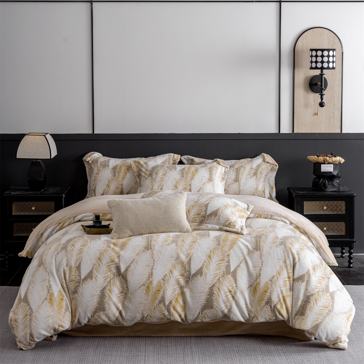 91家纺网 家纺一手货源 找家纺 罗优家纺 2025新款牛奶绒雕花绒四件套 芦苇花