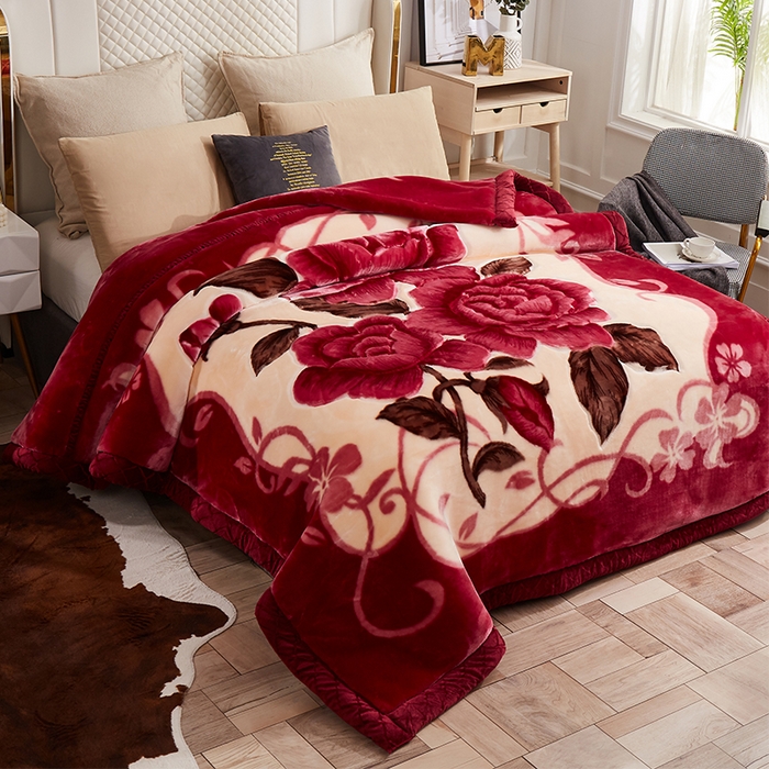 91家纺网 家纺一手货源 找家纺 雅诗帛 【2025年新款】双层加厚冬季毛毯拉舍尔毛毯加绒特厚婚庆结婚送礼毯子盖毯珊瑚绒 富贵花开