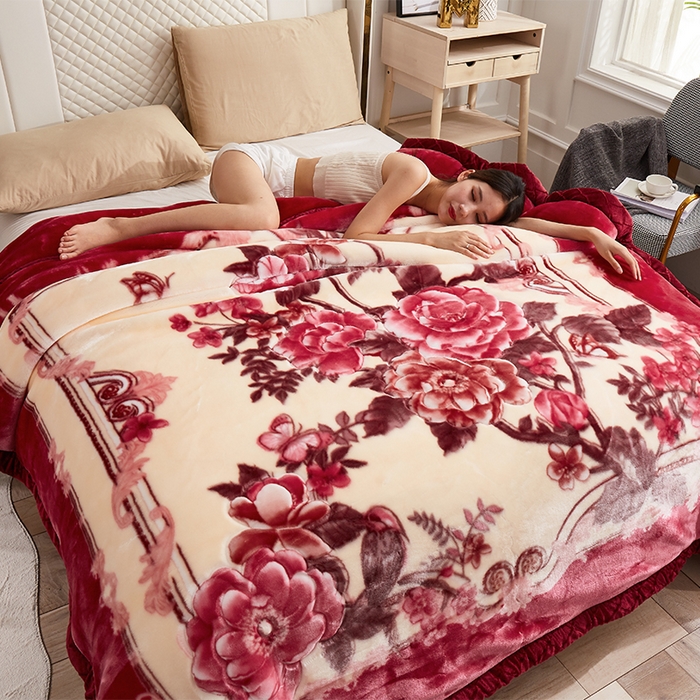 91家纺网 家纺一手货源 找家纺 雅诗帛 【2025年新款】双层加厚冬季毛毯拉舍尔毛毯加绒特厚婚庆结婚送礼毯子盖毯珊瑚绒 寒梅雪开