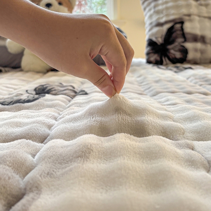 91家纺网 家纺一手货源 找家纺 2025新款印花泡泡兔毛绒床垫学生宿舍床褥软垫 灰色大蝴蝶