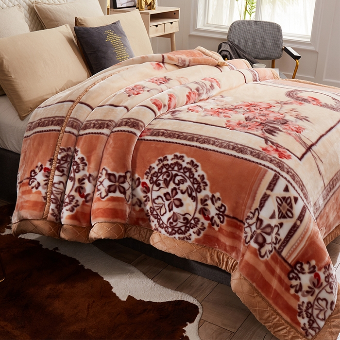 91家纺网 家纺一手货源 找家纺 雅诗帛 【2025年新款】双层加厚冬季毛毯拉舍尔毛毯加绒特厚婚庆结婚送礼毯子盖毯珊瑚绒 花开满堂