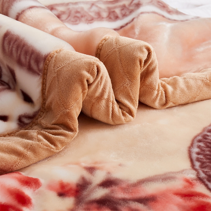 91家纺网 家纺一手货源 找家纺 雅诗帛 【2025年新款】双层加厚冬季毛毯拉舍尔毛毯加绒特厚婚庆结婚送礼毯子盖毯珊瑚绒 花开满堂