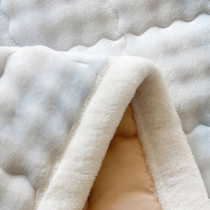 91家纺网 家纺一手货源 找家纺 2025新款印花泡泡兔毛绒床垫学生宿舍床褥软垫 蓝色蝴蝶结