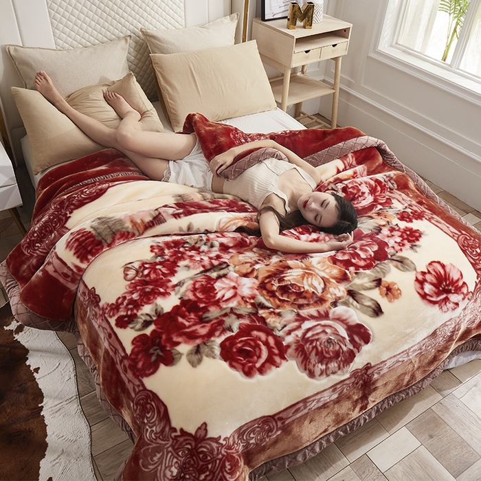 91家纺网 家纺一手货源 找家纺 雅诗帛 【2025年新款】双层加厚冬季毛毯拉舍尔毛毯加绒特厚婚庆结婚送礼毯子盖毯珊瑚绒 花团锦簇