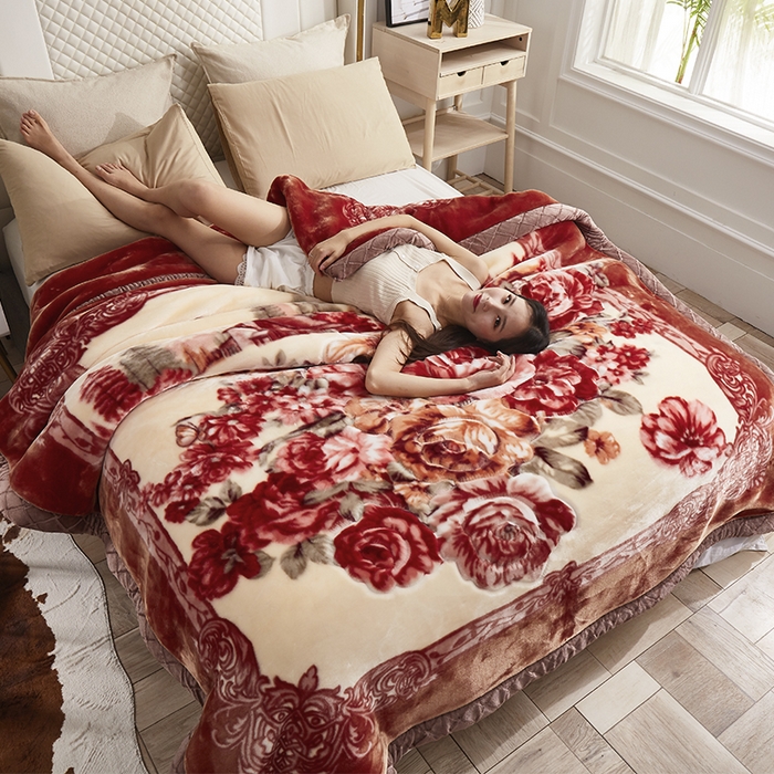 91家纺网 家纺一手货源 找家纺 雅诗帛 【2025年新款】双层加厚冬季毛毯拉舍尔毛毯加绒特厚婚庆结婚送礼毯子盖毯珊瑚绒 花团锦簇