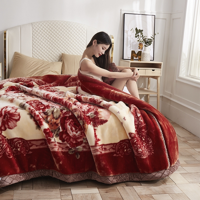 91家纺网 家纺一手货源 找家纺 雅诗帛 【2025年新款】双层加厚冬季毛毯拉舍尔毛毯加绒特厚婚庆结婚送礼毯子盖毯珊瑚绒 花团锦簇