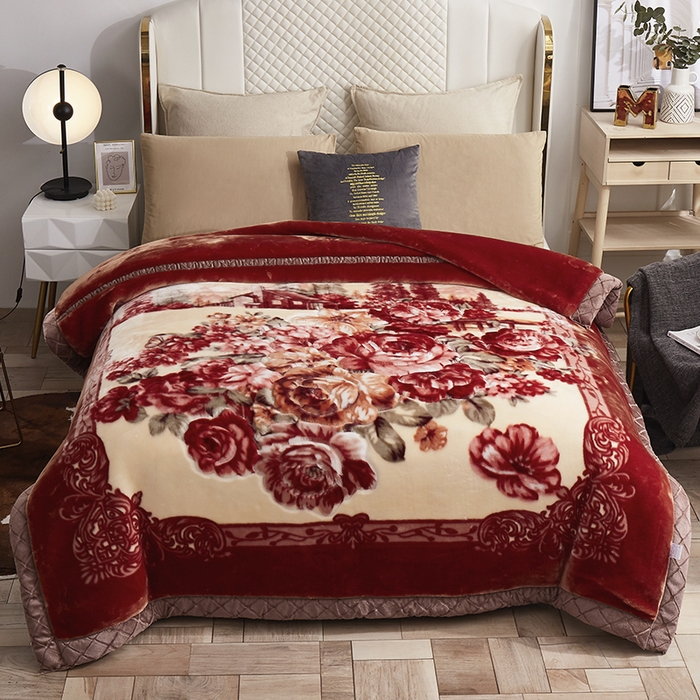 91家纺网 家纺一手货源 找家纺 雅诗帛 【2025年新款】双层加厚冬季毛毯拉舍尔毛毯加绒特厚婚庆结婚送礼毯子盖毯珊瑚绒 花团锦簇