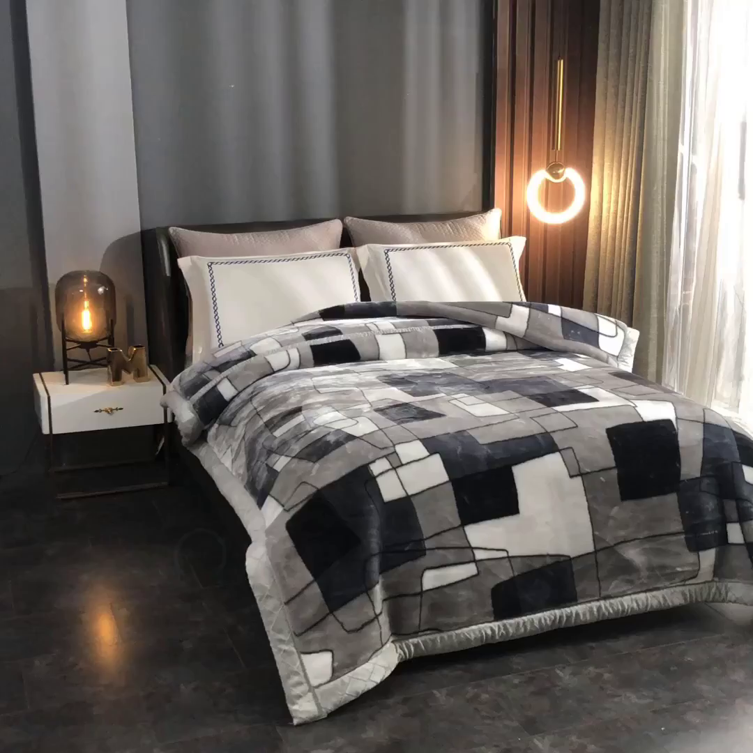 91家纺网 家纺一手货源 找家纺 雅诗帛 【2025年新款】双层加厚冬季毛毯拉舍尔毛毯加绒特厚婚庆结婚送礼毯子盖毯珊瑚绒 简约时尚