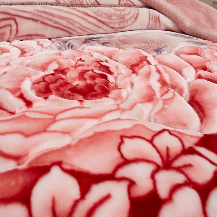 91家纺网 家纺一手货源 找家纺 雅诗帛 【2025年新款】双层加厚冬季毛毯拉舍尔毛毯加绒特厚婚庆结婚送礼毯子盖毯珊瑚绒 牡丹仙子-豆沙