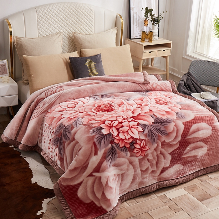 91家纺网 家纺一手货源 找家纺 雅诗帛 【2025年新款】双层加厚冬季毛毯拉舍尔毛毯加绒特厚婚庆结婚送礼毯子盖毯珊瑚绒 牡丹仙子-豆沙