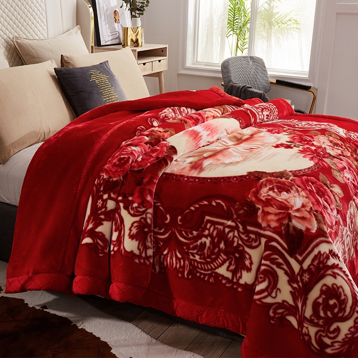 91家纺网 家纺一手货源 找家纺 雅诗帛 【2025年新款】双层加厚冬季毛毯拉舍尔毛毯加绒特厚婚庆结婚送礼毯子盖毯珊瑚绒 情投意合