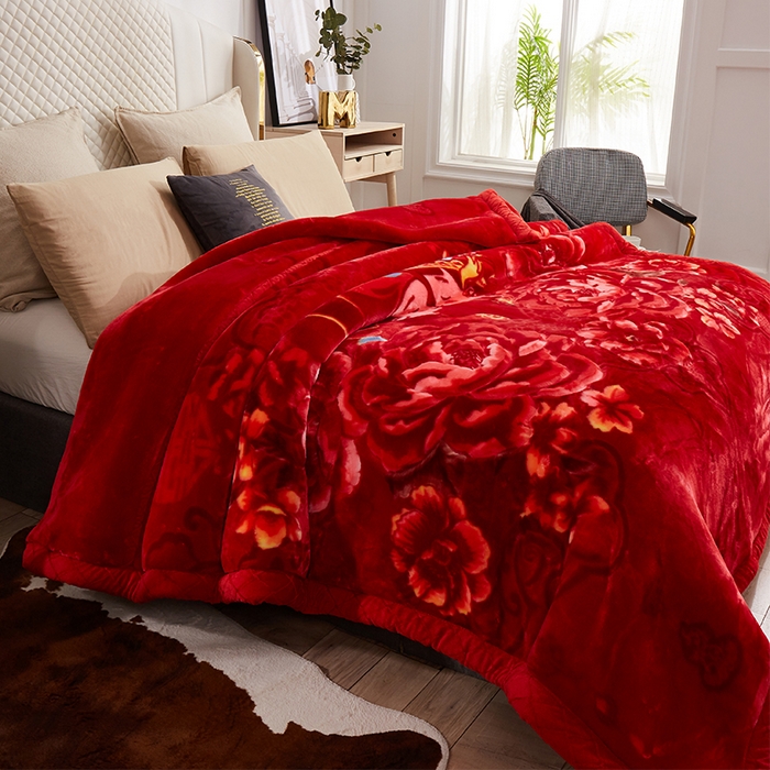 91家纺网 家纺一手货源 找家纺 雅诗帛 【2025年新款】双层加厚冬季毛毯拉舍尔毛毯加绒特厚婚庆结婚送礼毯子盖毯珊瑚绒 新郎新娘