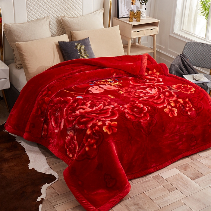 91家纺网 家纺一手货源 找家纺 雅诗帛 【2025年新款】双层加厚冬季毛毯拉舍尔毛毯加绒特厚婚庆结婚送礼毯子盖毯珊瑚绒 新郎新娘