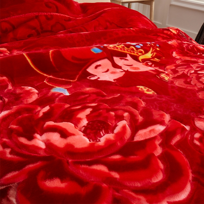 91家纺网 家纺一手货源 找家纺 雅诗帛 【2025年新款】双层加厚冬季毛毯拉舍尔毛毯加绒特厚婚庆结婚送礼毯子盖毯珊瑚绒 新郎新娘